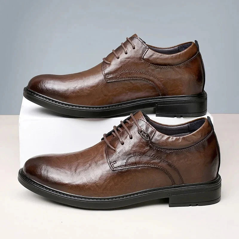 Business Wedding Men Leather Shoes British Formal Elevator Height Increase Insole 6CM Lift Dress Daily Plus Size 35-47 Nous Moda Masculina Chocolate 47