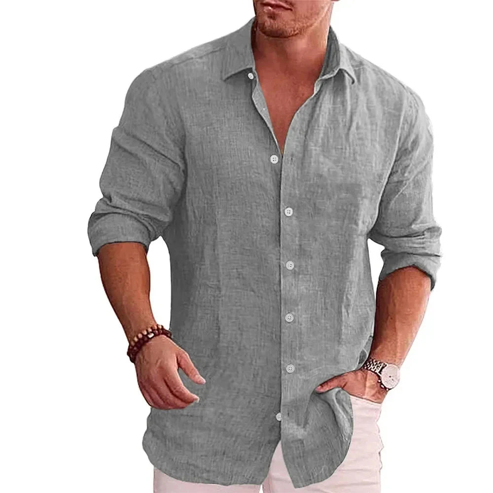 Camisa de Linho Maresias Camisa de Linho Maresias Nous Moda Masculina Cinza 3G