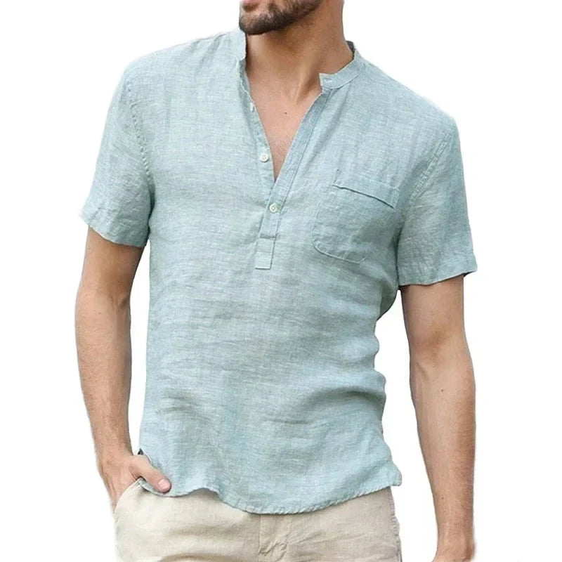 Camisa de Linho Marseille Camisa de Linho Marseille Nous Moda Masculina Azul P