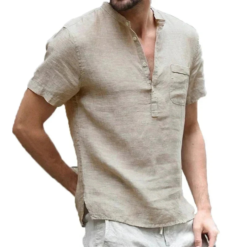 Camisa de Linho Marseille Camisa de Linho Marseille Nous Moda Masculina Cáqui P