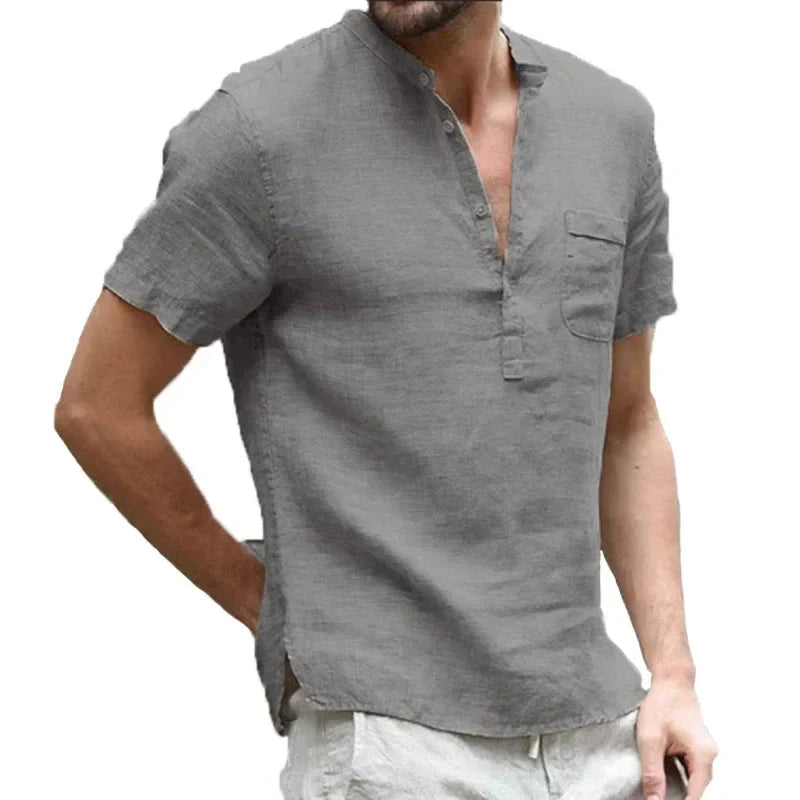Camisa de Linho Marseille Camisa de Linho Marseille Nous Moda Masculina Cinza P