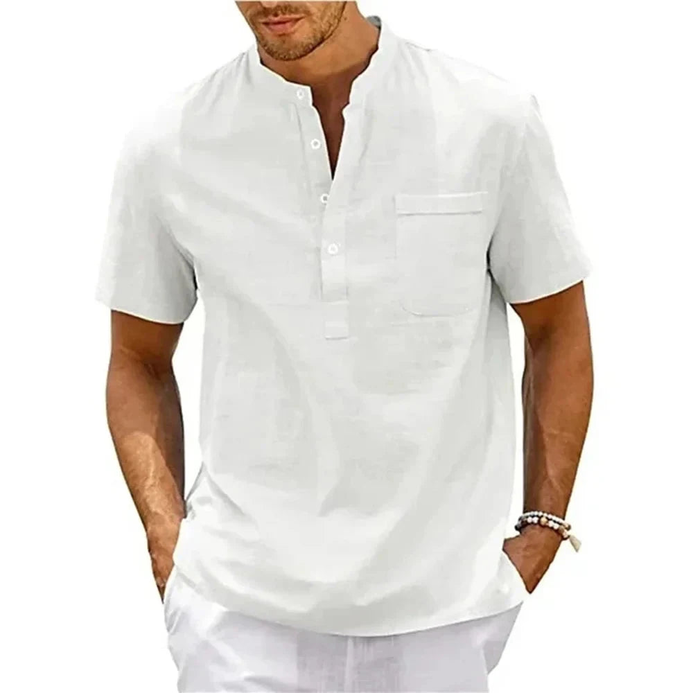 Camisa de Linho Vintage Elegant Camisa de Linho Vintage Elegant Nous Moda Masculina Branco M