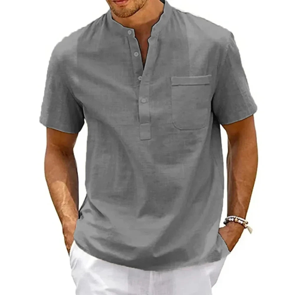 Camisa de Linho Vintage Elegant Camisa de Linho Vintage Elegant Nous Moda Masculina Cinza M