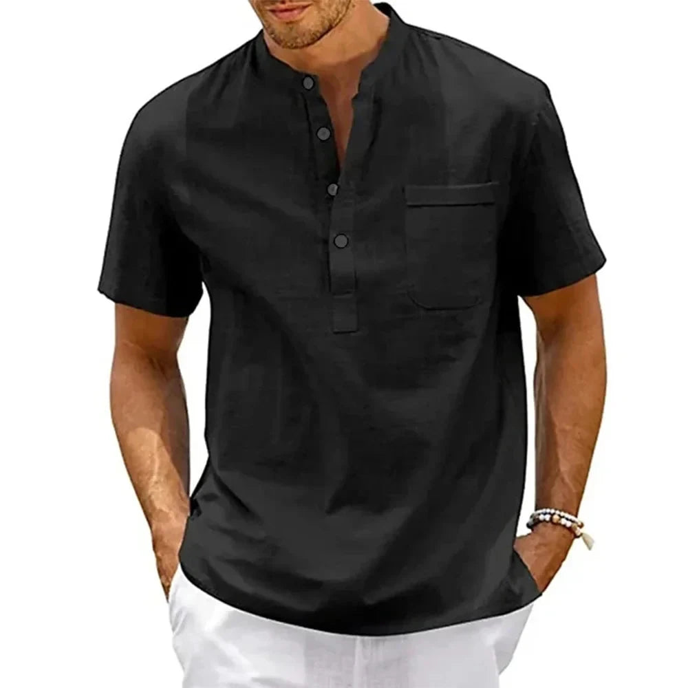 Camisa de Linho Vintage Elegant Camisa de Linho Vintage Elegant Nous Moda Masculina Preto M