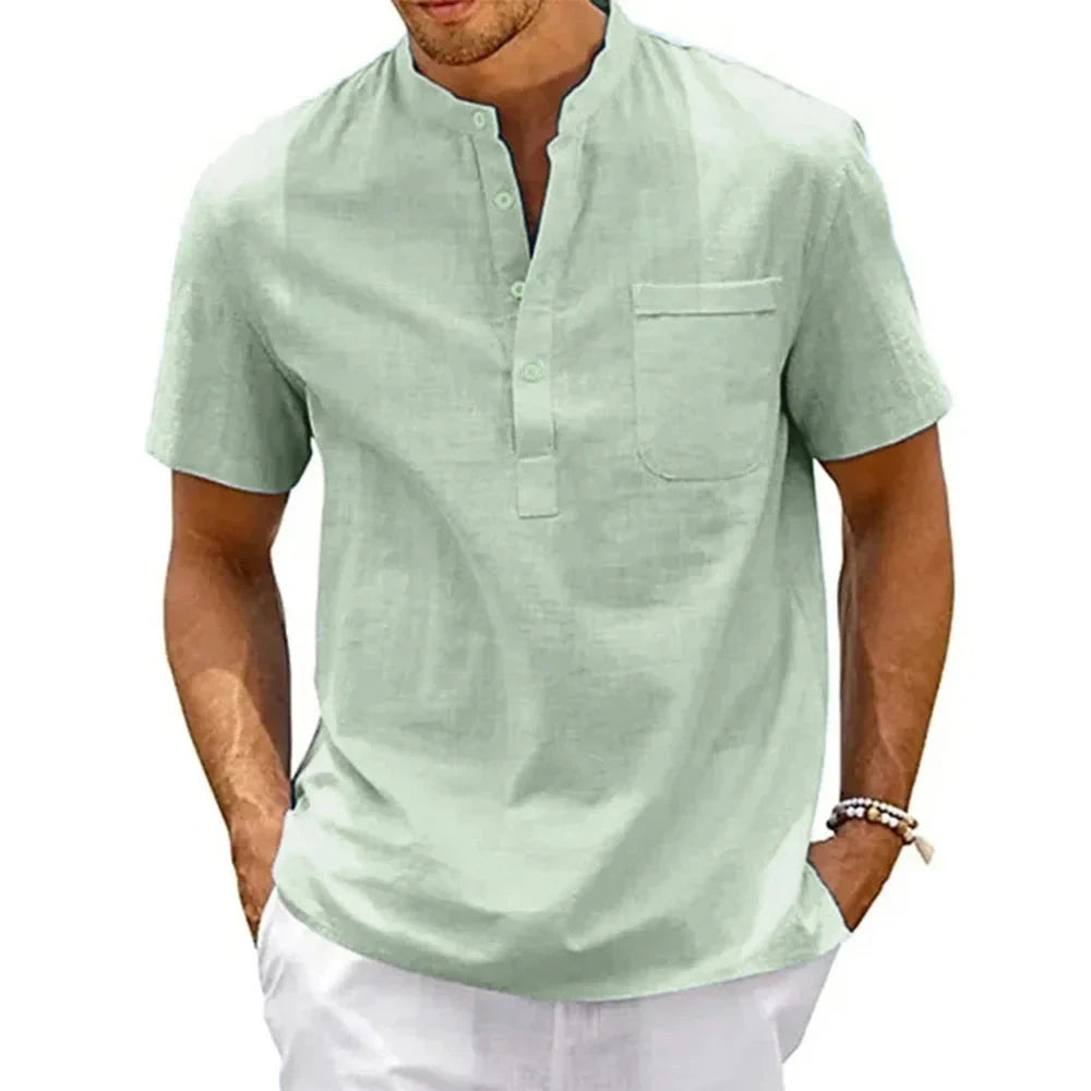 Camisa de Linho Vintage Elegant Camisa de Linho Vintage Elegant Nous Moda Masculina Verde G