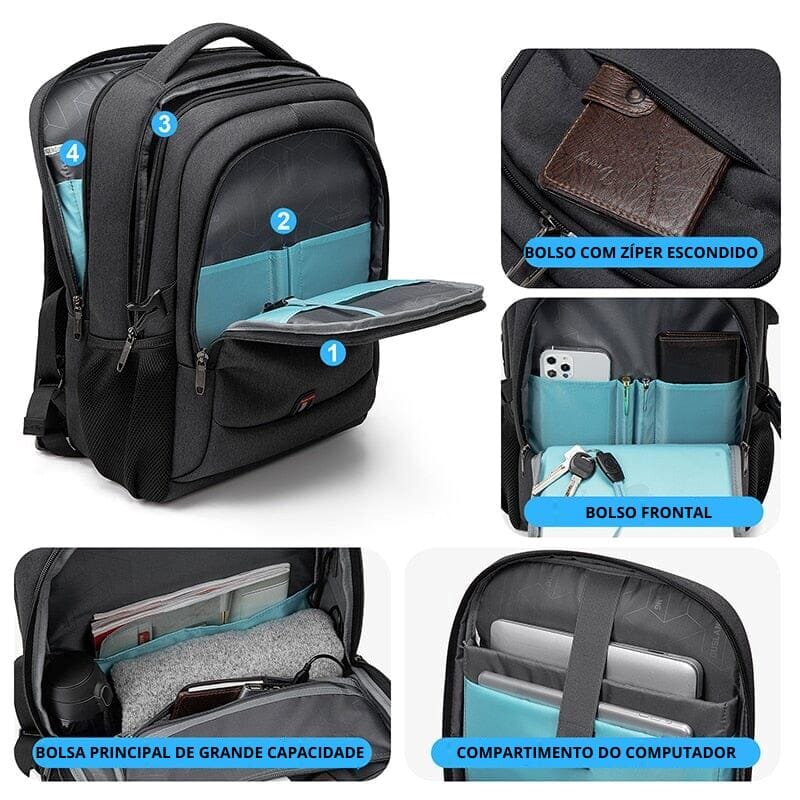 Mochila Executiva Michigan - Notebook 17`, Impermeável e Porta USB Mochila Executiva Michigan Nous Moda Masculina