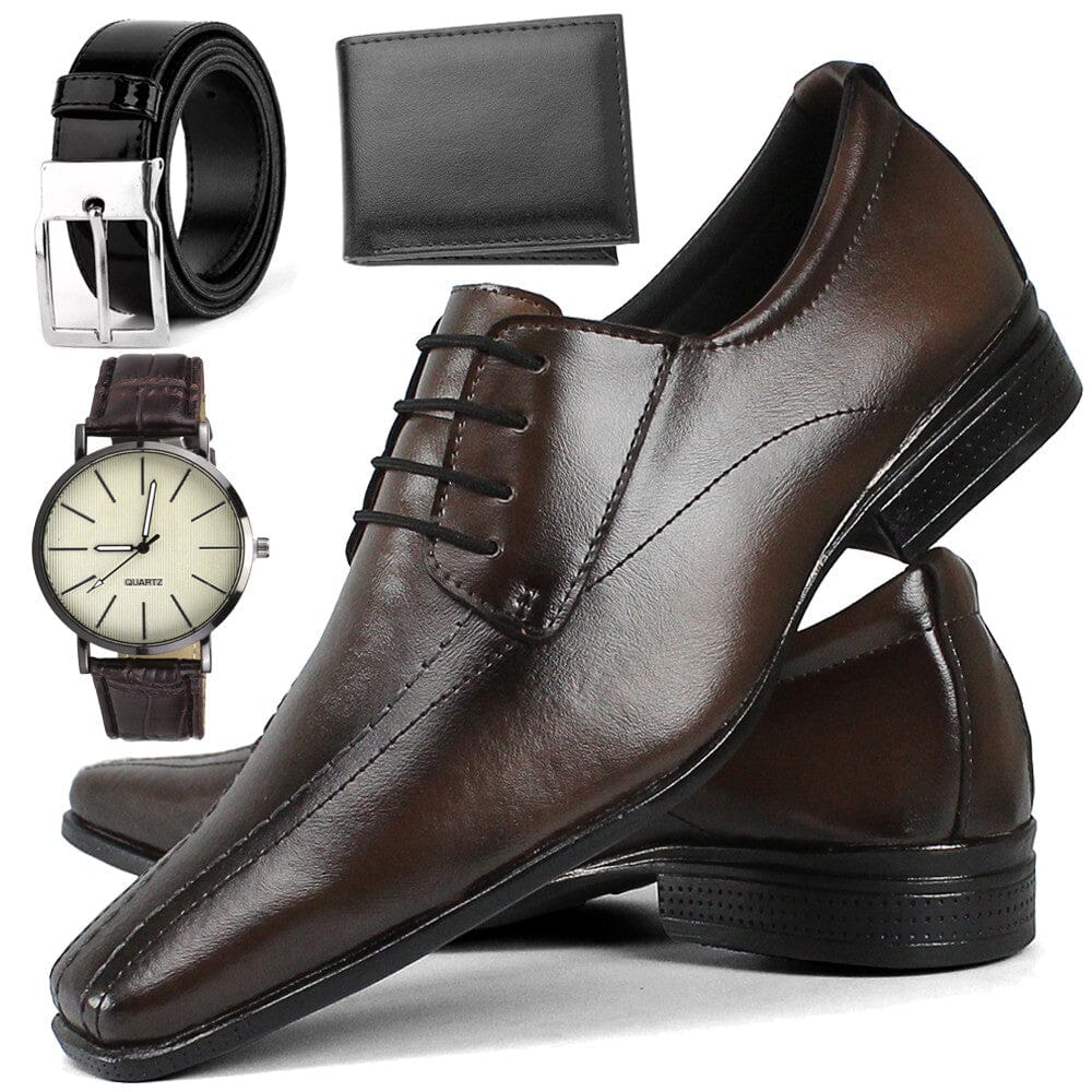 Sapato Social Masculino Boller + Relógio + Cinto + Carteira Sapato Social Masculino Boller + Relógio + Cinto + Carteira Nous Moda Masculina Caramelo 37 A Pronta Entrega