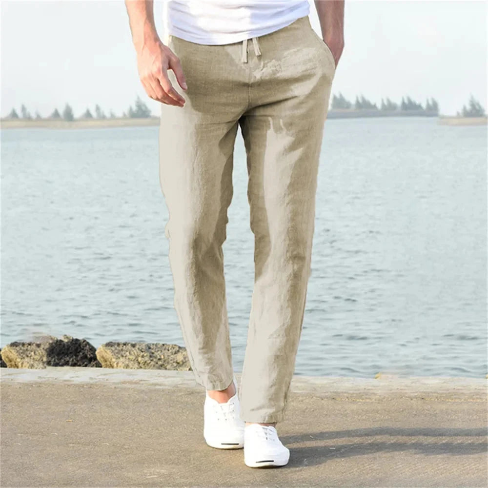Calça de Linho Masculina Summer Calça de Linho Masculina Summer Nous Moda Masculina Caqui 38 