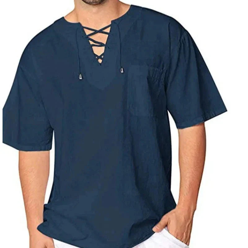 Camisa de Linho Elegancy String Camisa de Linho Elegancy String Nous Moda Masculina Azul Escuro M 