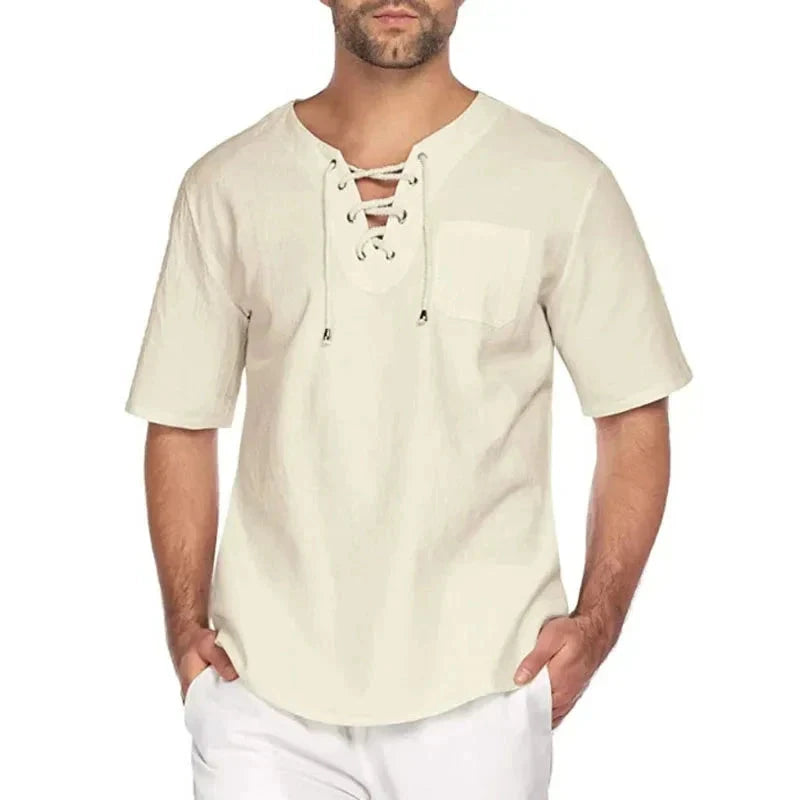 Camisa de Linho Elegancy String Camisa de Linho Elegancy String Nous Moda Masculina Bege M 