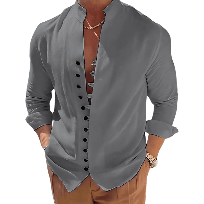 Camisa de Linho Luxury Spring Camisa de Linho Luxury Spring Nous Moda Masculina Cinza M 