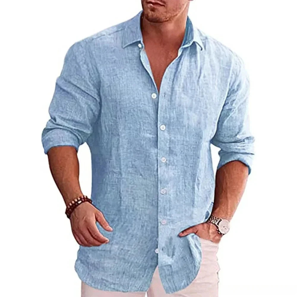 Camisa de Linho Maresias Camisa de Linho Maresias Nous Moda Masculina Azul G 