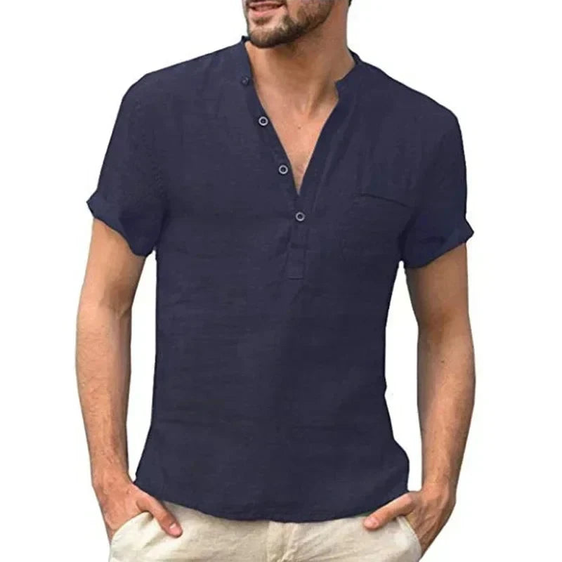 Camisa de Linho Marseille Camisa de Linho Marseille Nous Moda Masculina Azul Marinho P 