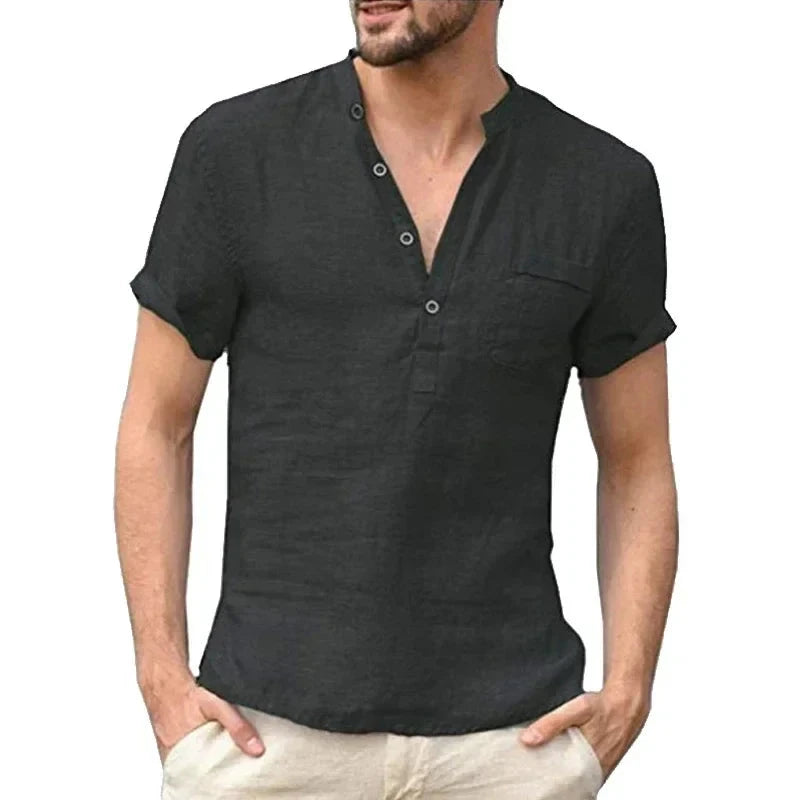 Camisa de Linho Marseille Camisa de Linho Marseille Nous Moda Masculina Preta P 
