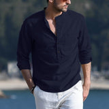 Camisa de Linho Premium Summer Camisa de Linho Premium Summer Nous Moda Masculina Azul Marinho P 