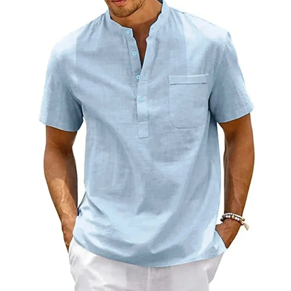 Camisa de Linho Vintage Elegant Camisa de Linho Vintage Elegant Nous Moda Masculina Azul Claro G 