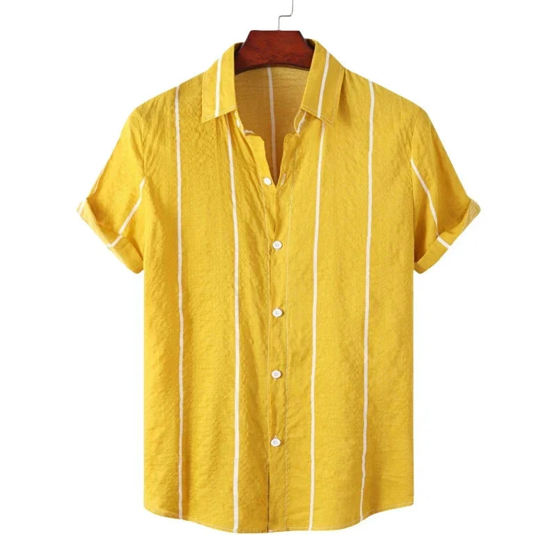 Camisa Listrada Summer Hawaiian Camisa Listrada Summer Hawaiian Nous Moda Masculina Amarela M 