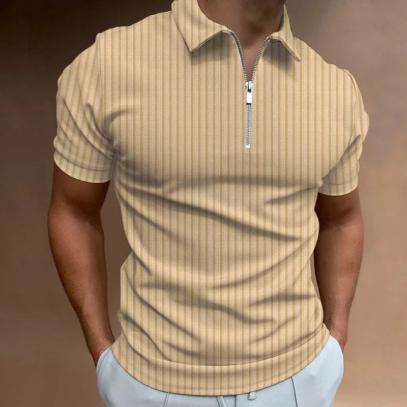 Camisa Polo com Zíper France Camisa Polo com Zíper France Nous Moda Masculina Cáqui M 