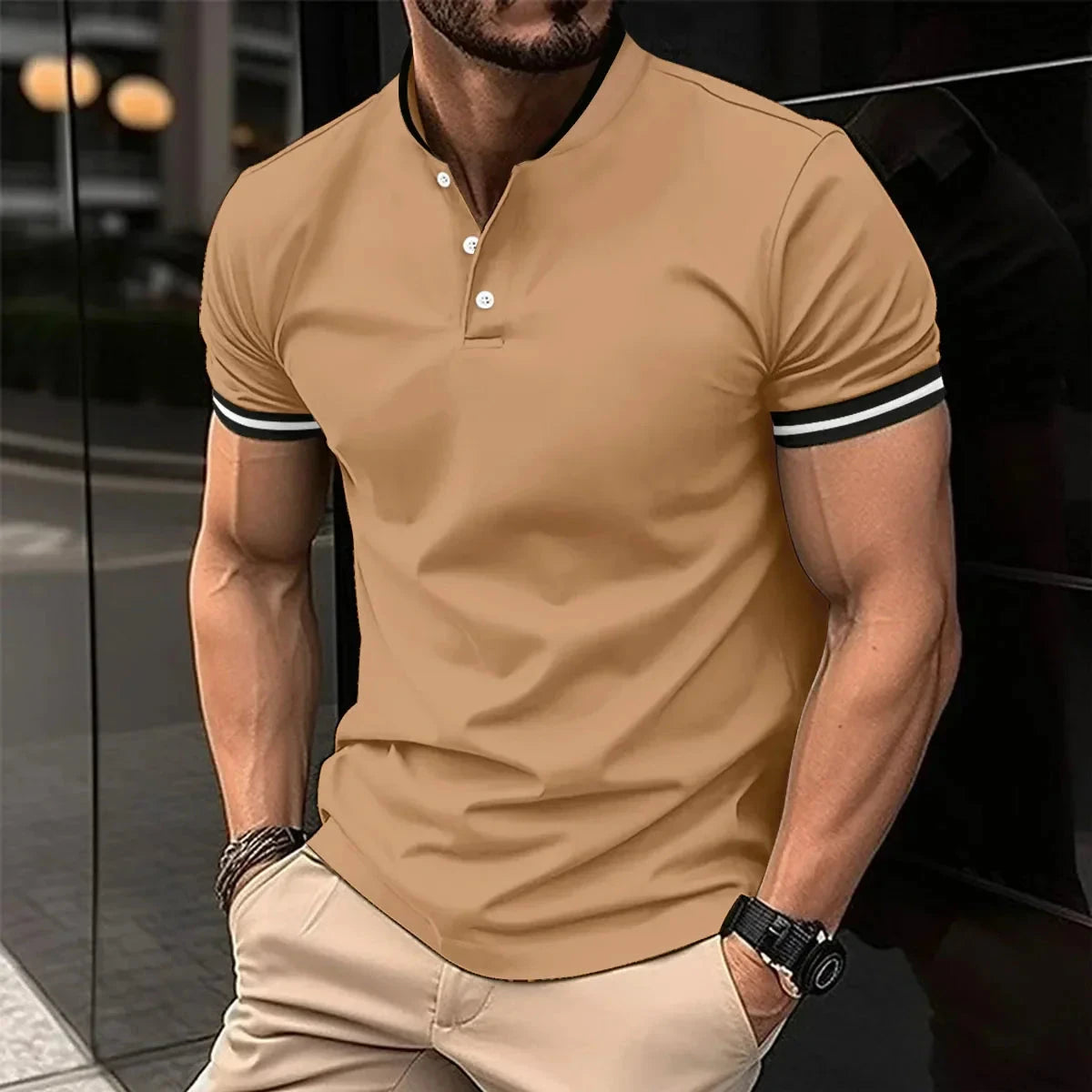 Camisa Polo Masculina Stylish Camisa Polo Masculina Stylish Nous Moda Masculina Bege M 