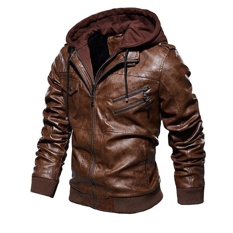Jaqueta de Couro Masculina Premium com Capuz Removível Jaqueta de Couro Masculina Premium com Capuz Removível Nous Moda Masculina 