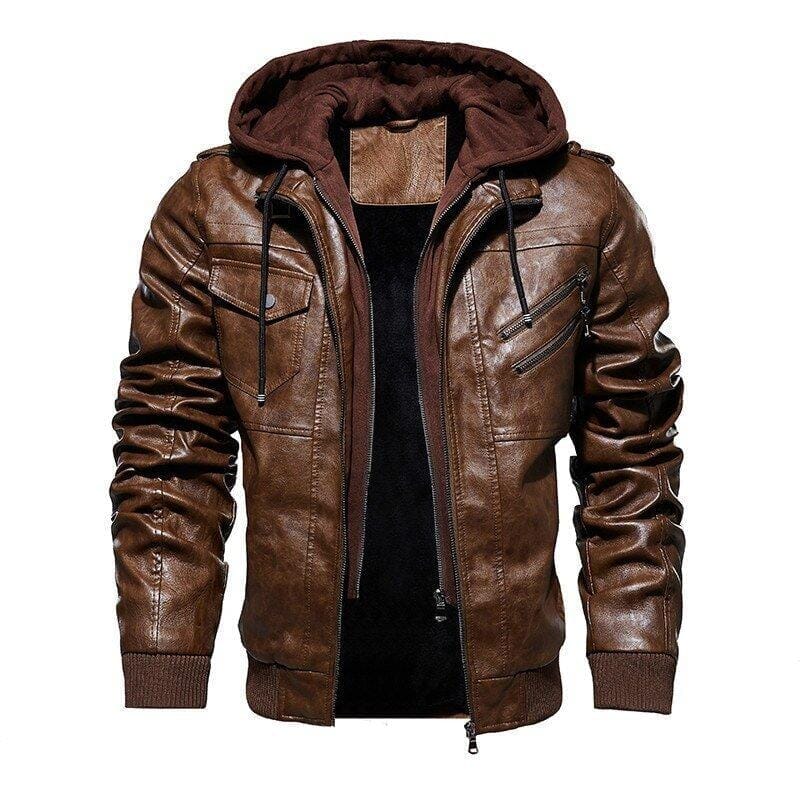 Jaqueta de Couro Masculina Premium com Capuz Removível - VINNCI Store