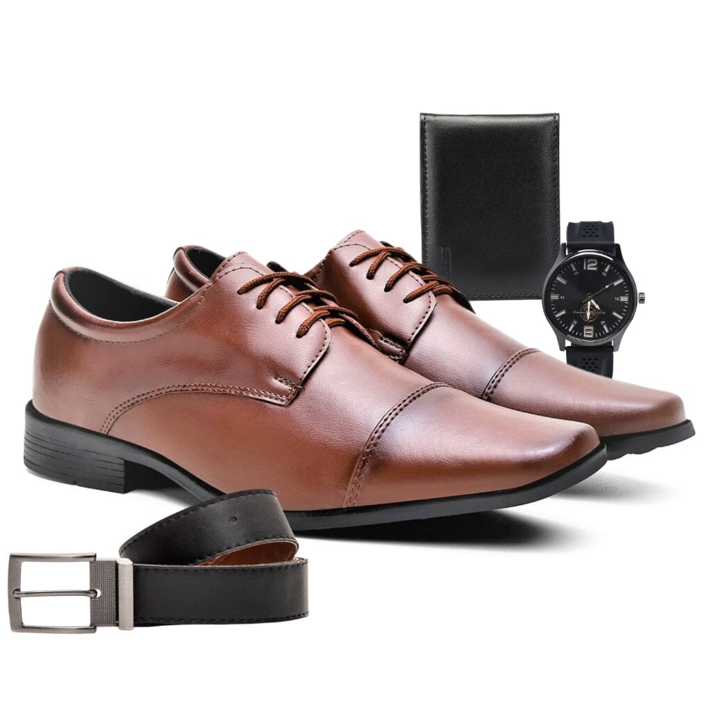 Kit Sapato Social Masculino Kratos + Relógio + Carteira + Cinto Kit Sapato Social Masculino Kratos + Relógio + Carteira + Cinto Nous Moda Masculina Marrom 37 
