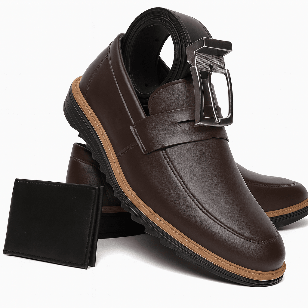 Kit Sapato Social Ralph+ Carteira + Cinto Masculino Casual Kit Sapato Social Ralph+ Carteira + Cinto Masculino Casual Nous Moda Masculina Marrom Café 37 